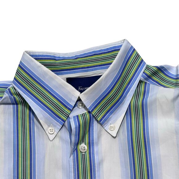 Faconnable Men's Classique Striped Button-Down Pocket Long Sleeve Cotton Medium - Picture 3 of 11